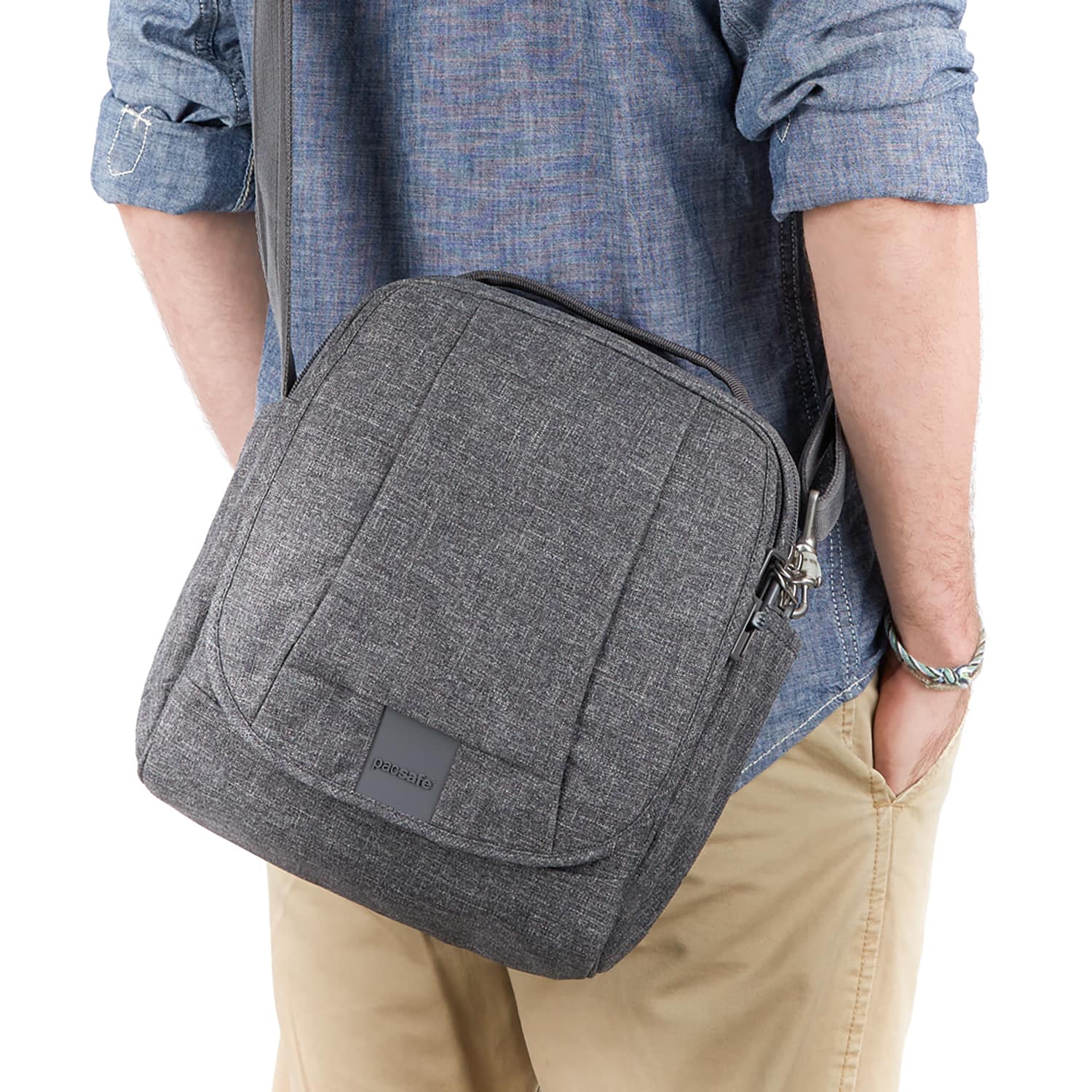 Metrosafe LS200 Anti-Theft Medium Crossbody Bag, Dark Tweed