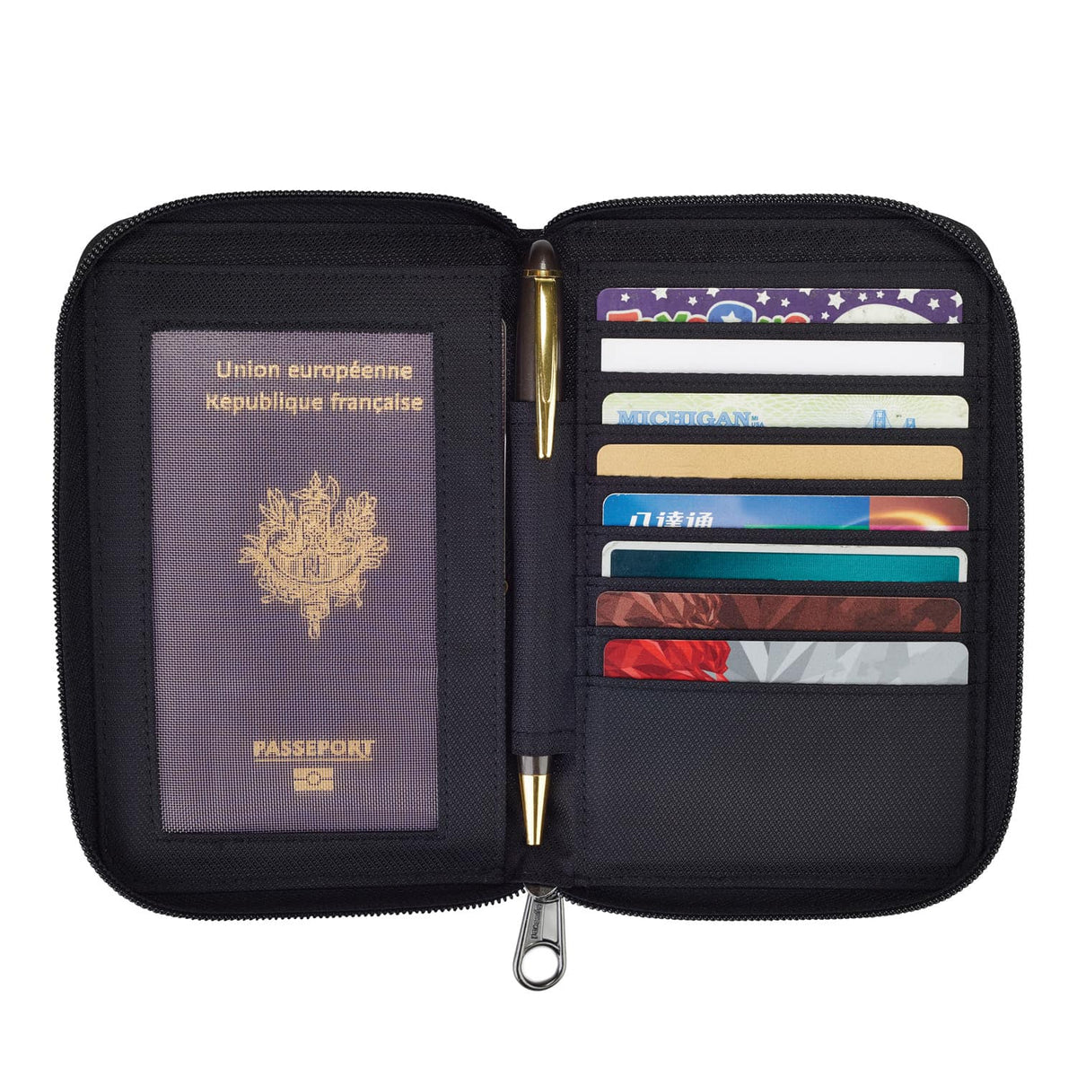 Daysafe RFID Blocking Passport Wallet, Navy Polka Dot