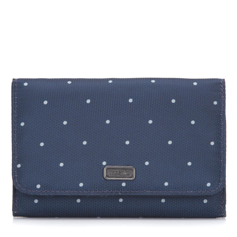 Daysafe RFID Blocking Trifold Wallet, Navy Poka Dot