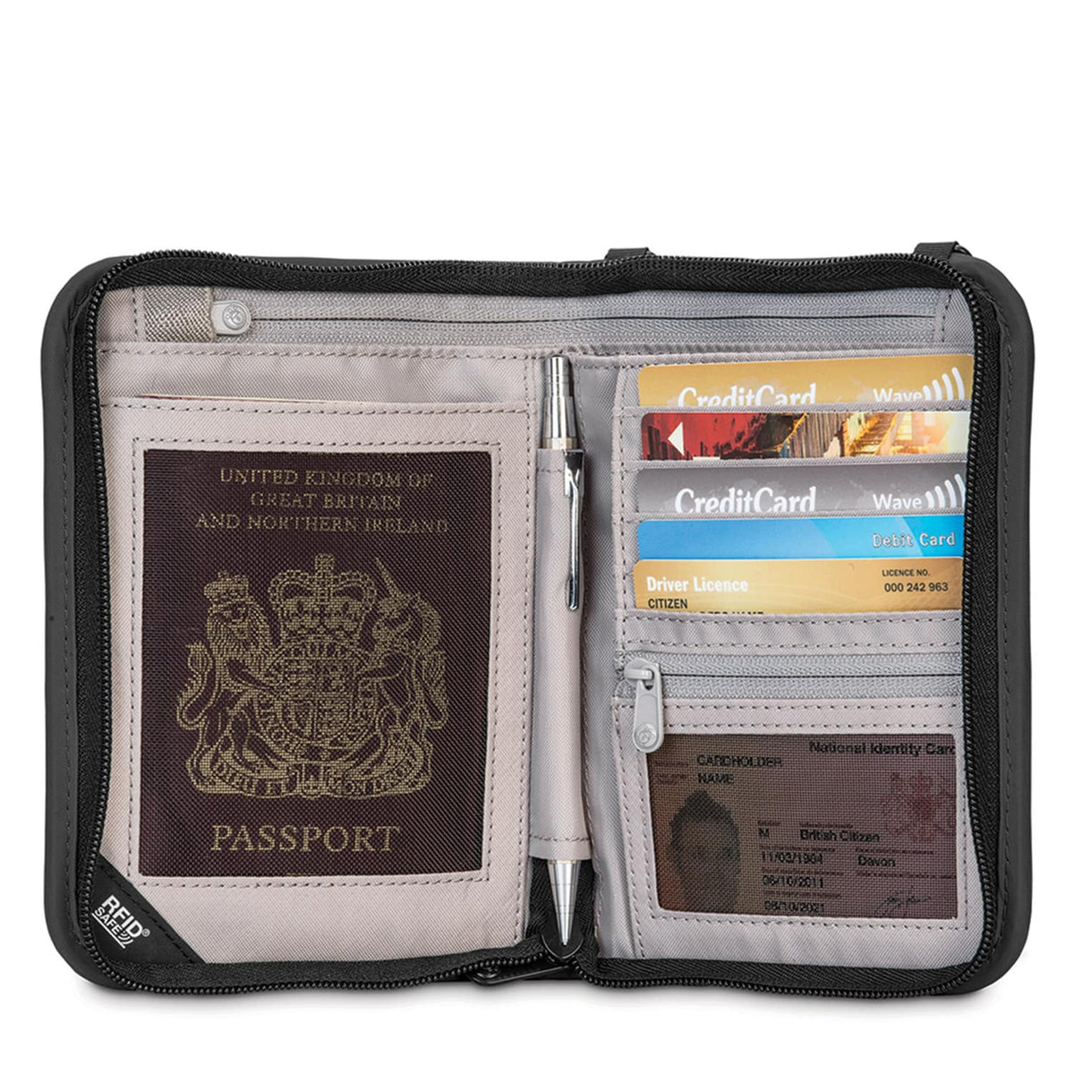 RFIDsafe V150 RFID Blocking Compact Organizer, Black