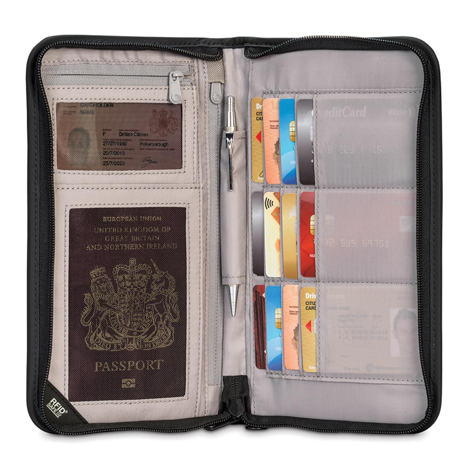 RFIDsafe V200 RFID Blocking Travel Organizer, Black