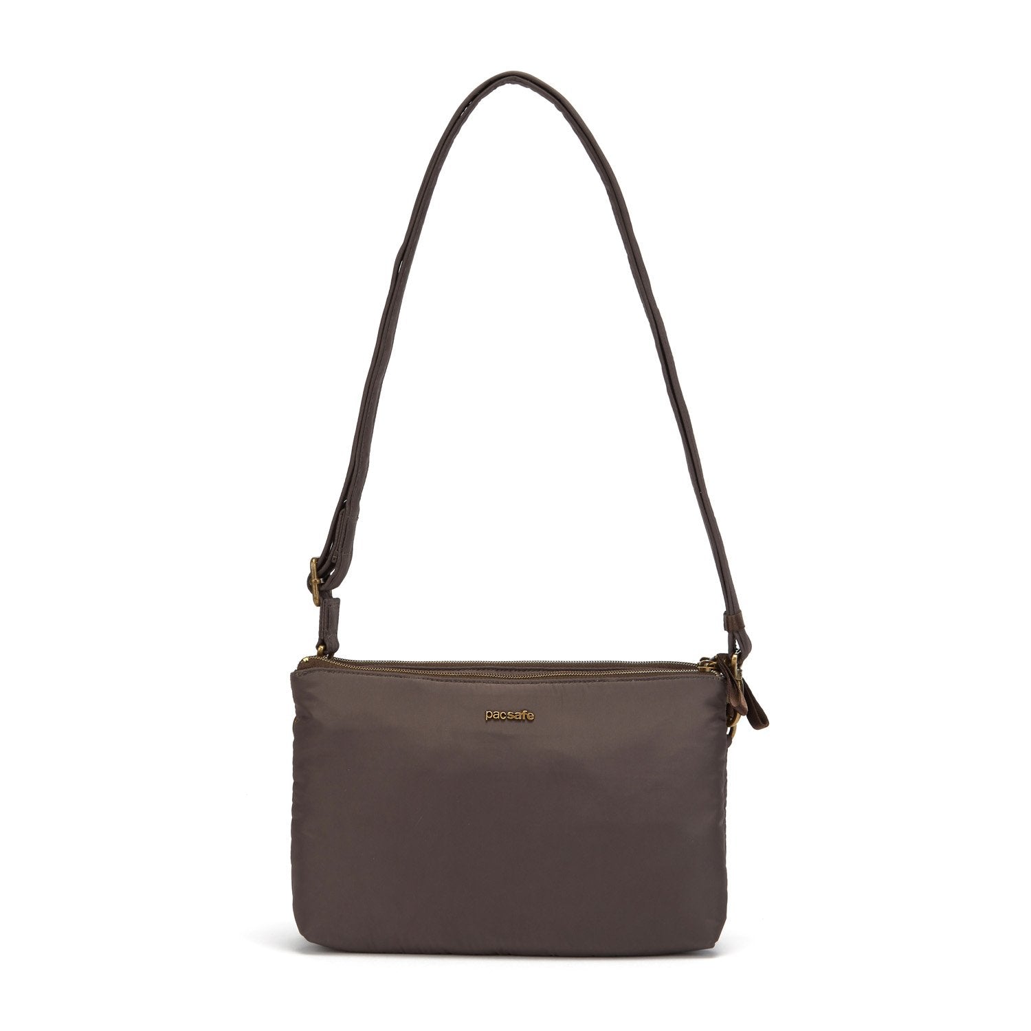 Stylesafe Anti-Theft Double Zip Crossbody Bag, Mocha