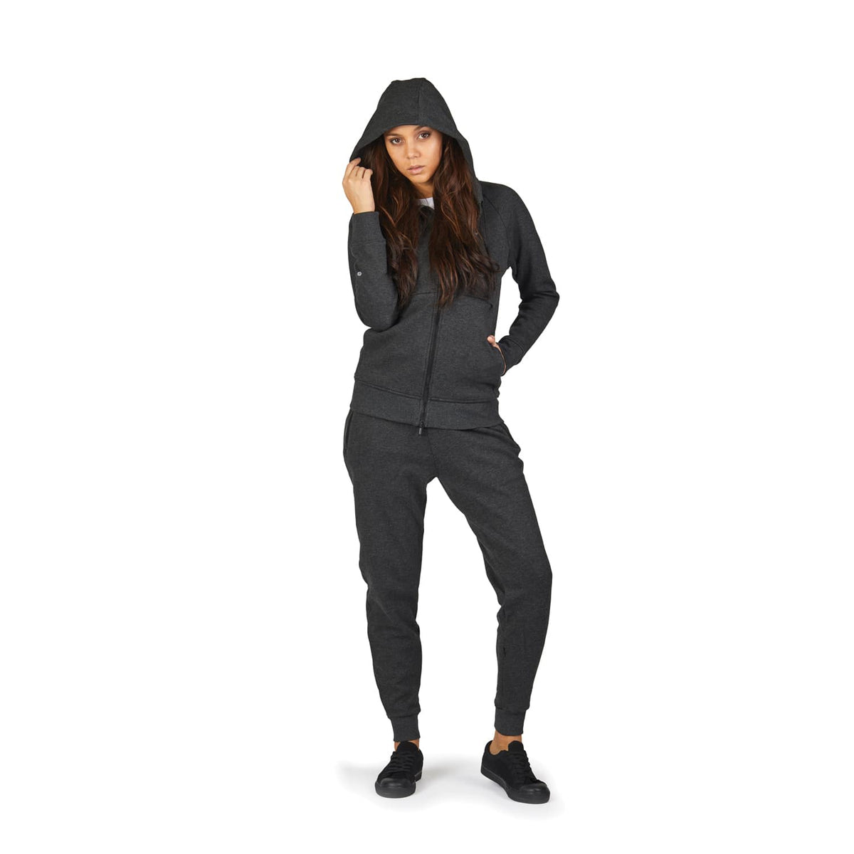 Transit RFID Women's Multi Pocket Travel Hoodie, Heather Charcoal