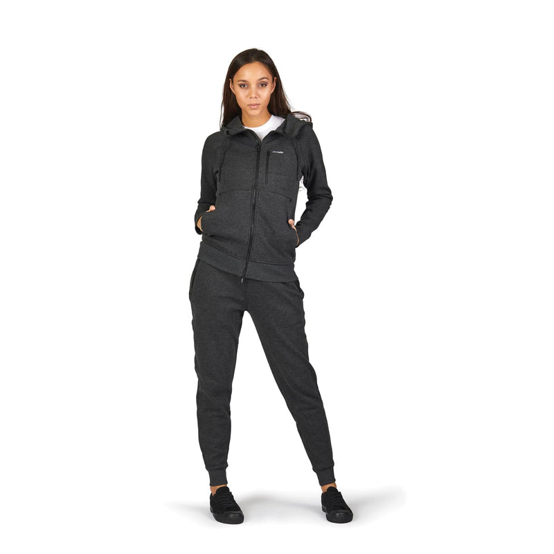 Transit RFID Women's Multi Pocket Travel Hoodie, Heather Charcoal